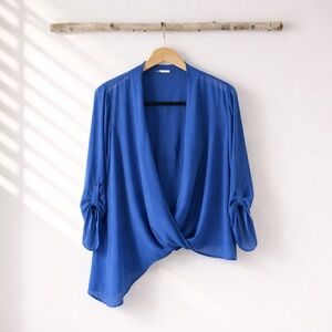 Studio Y Draped Twist-Front Blouse in Cobalt Blue Size XXL